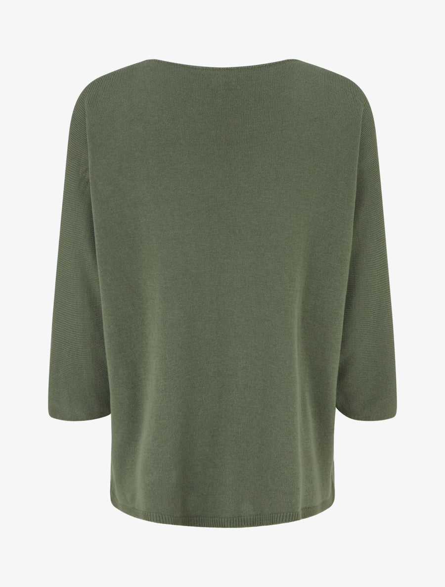 Pull fin uni à lignes ajourées - Kaki - 2