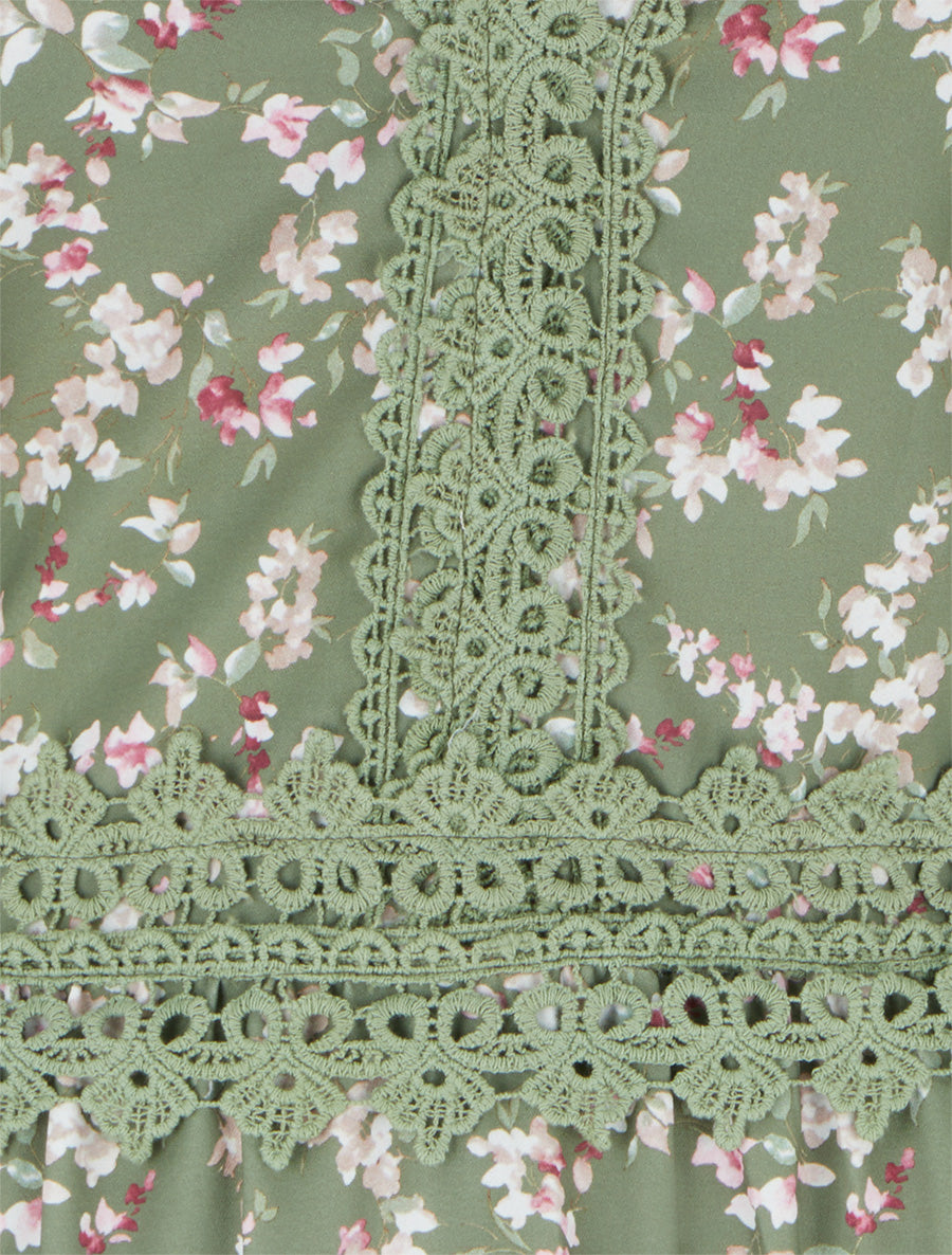 Robe longue fleurie à dos élastiqué - Kaki - 3