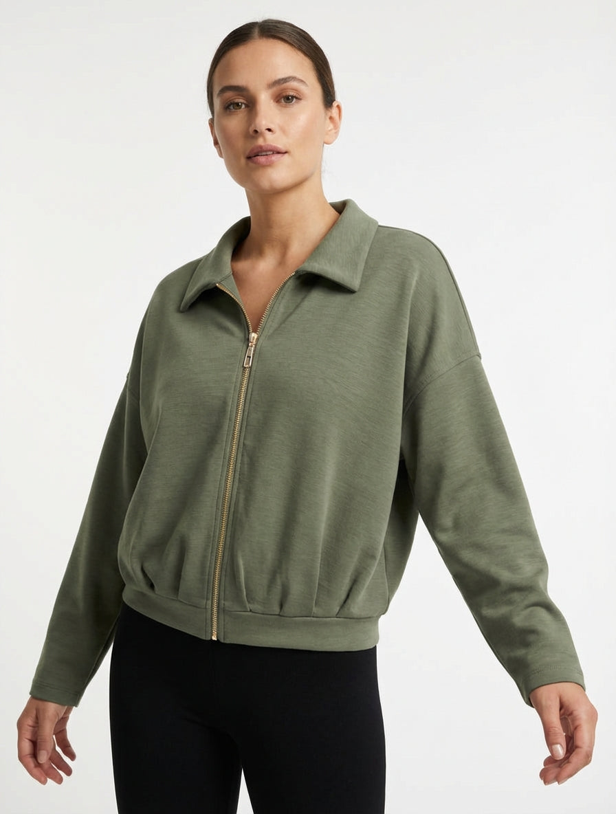 Veste bomber zippée bords froncés - Kaki