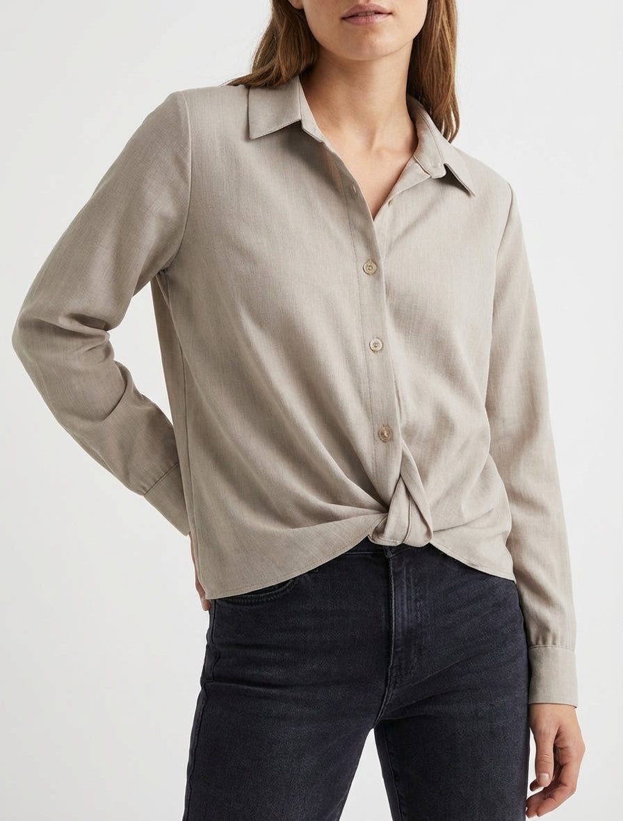Chemisier asymétrique col à pied - Taupe