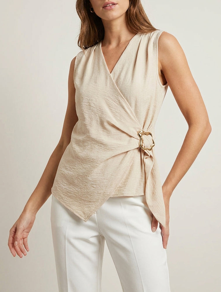 Top croisé cache-cœur à bijou - Beige