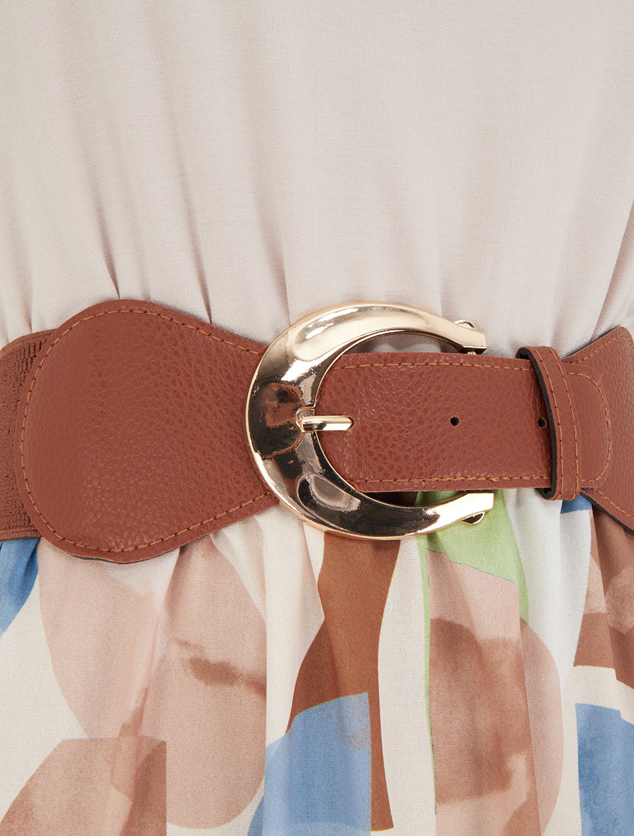 Robe imprimé fantaisie à bretelles en simili - Beige - 3