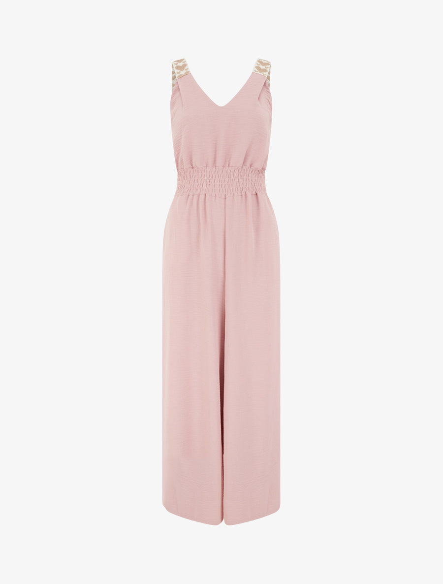 Combinaison unie à bretelles à motif coeurs - Vieux rose - 1