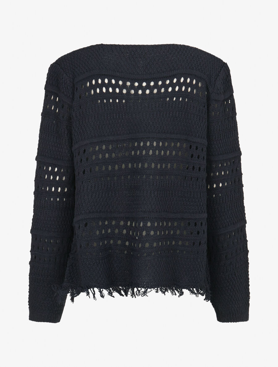 Gilet en maille ajourée à 1 bouton - Marine - 2