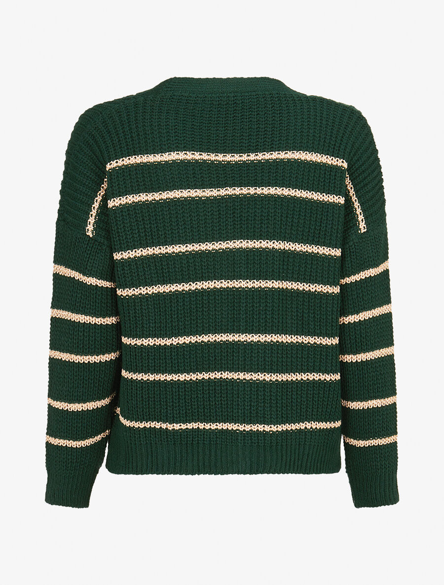 Cardigan col V à rayures lamées - Vert - 2