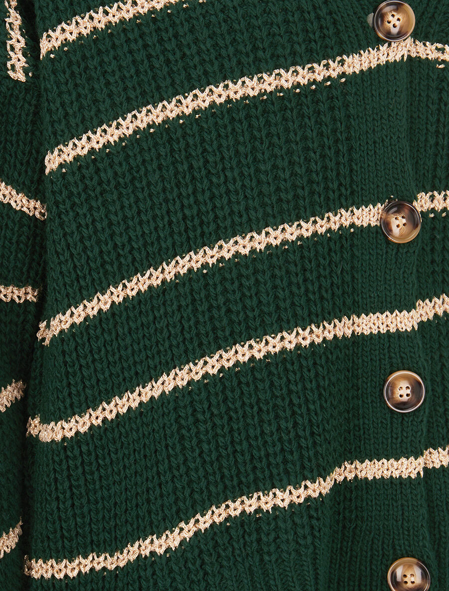 Cardigan col V à rayures lamées - Vert - 3