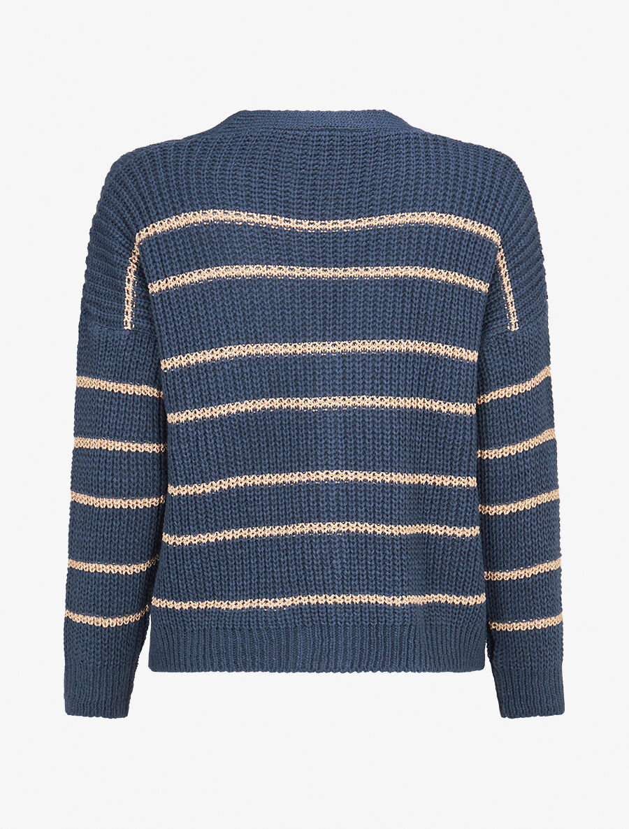 Cardigan col V à rayures lamées - Bleu pétrole - 2