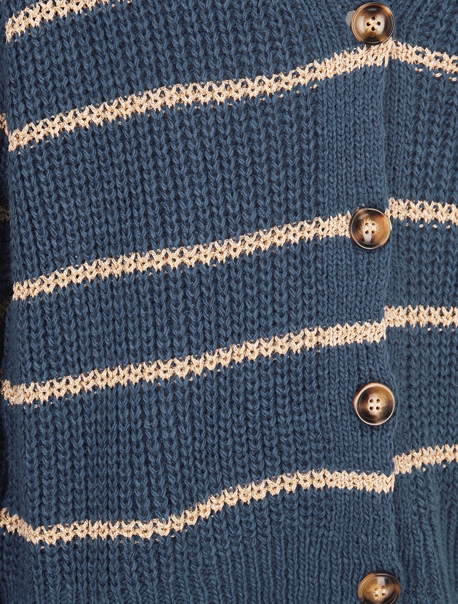 Cardigan col V à rayures lamées - Bleu pétrole - 3