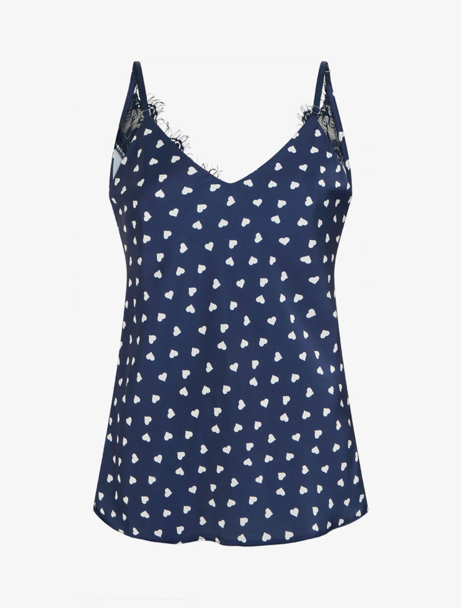 Caraco imprimé coeurs à dentelle au dos - Marine - 1