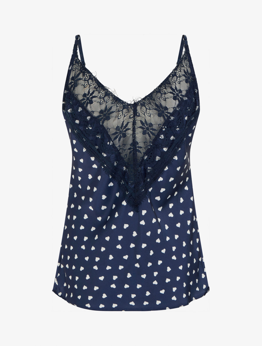 Caraco imprimé coeurs à dentelle au dos - Marine - 2