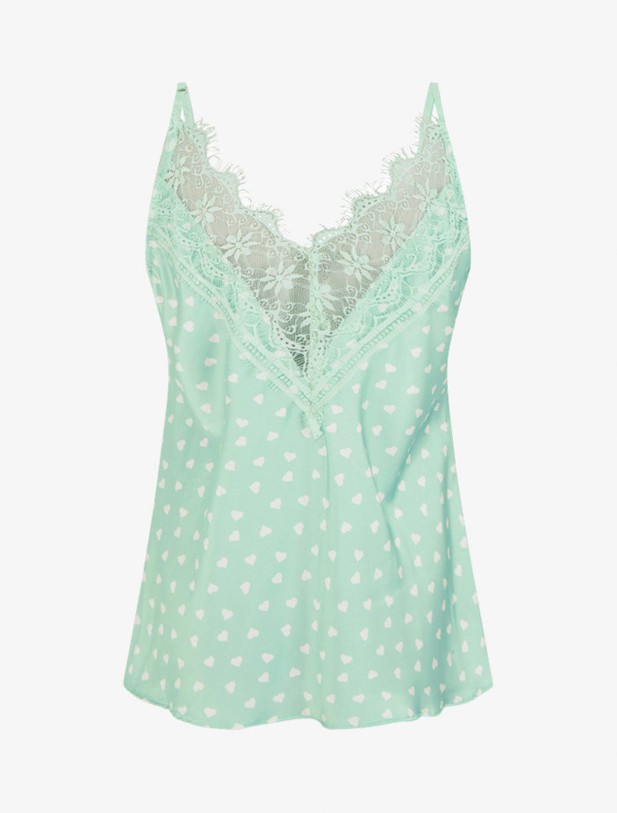 Caraco imprimé coeurs à dentelle au dos - Vert d&