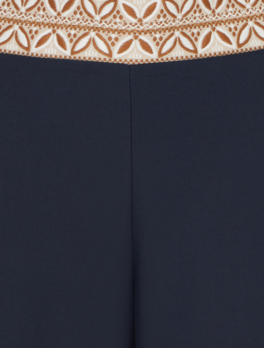 Pantalon fluide unie à taille haute - Marine - 3