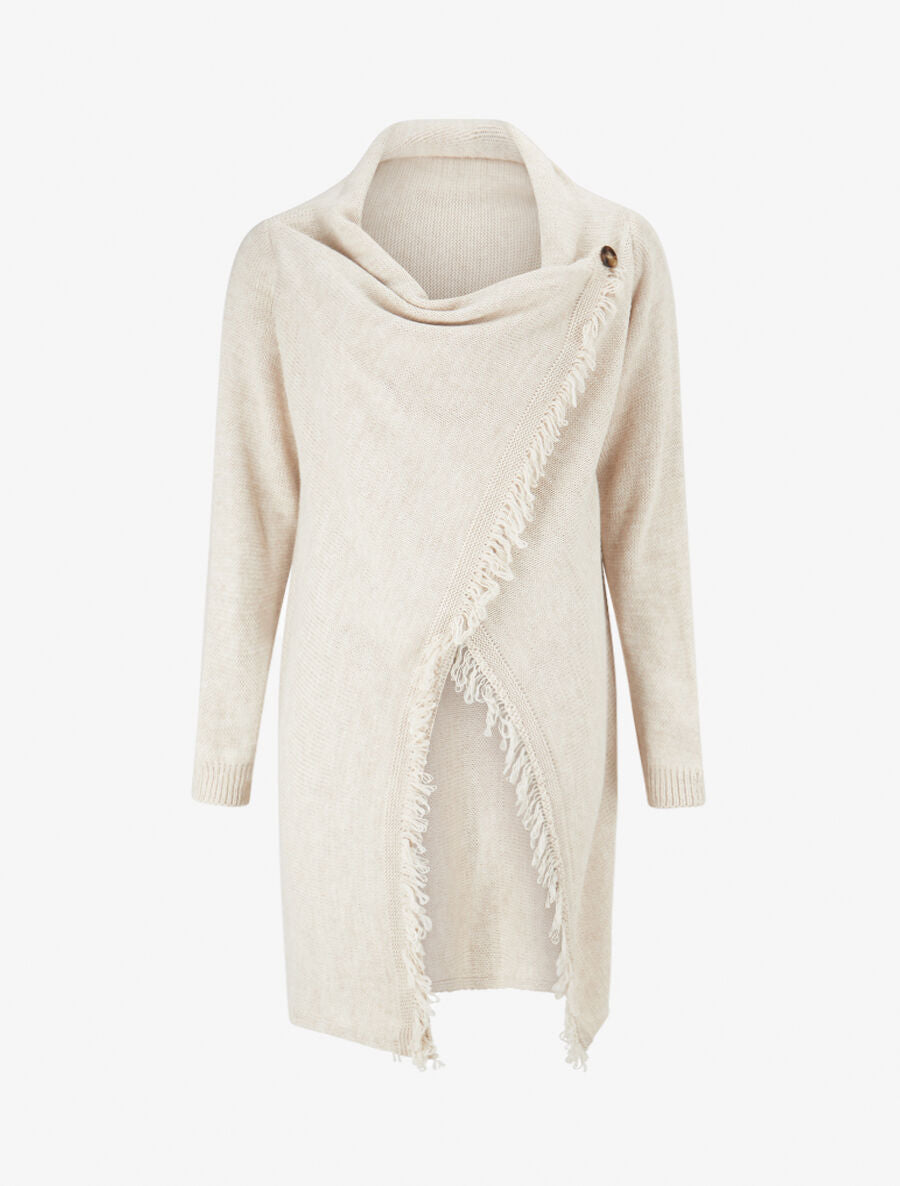 Gilet à pans asymétriques frangés - Beige - 4