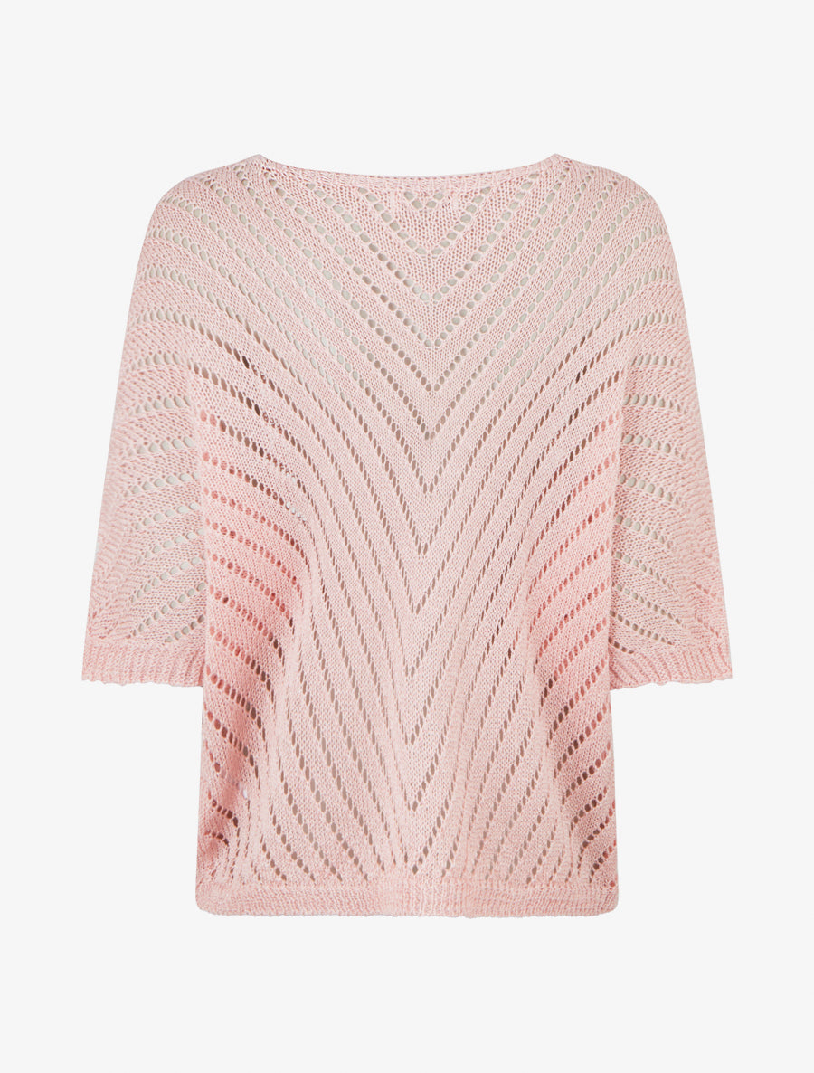 Pull ajouré à manches chauve-souris - Rose - 2
