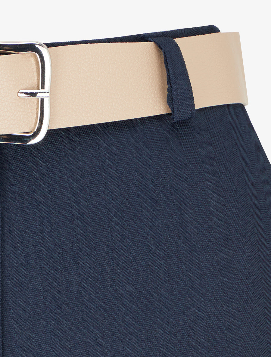 Short ceinturé uni à ourlet - Marine - 3