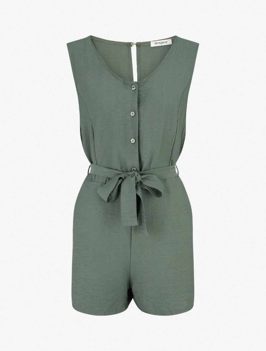 Combishort boutonné sans manches - Kaki - 1