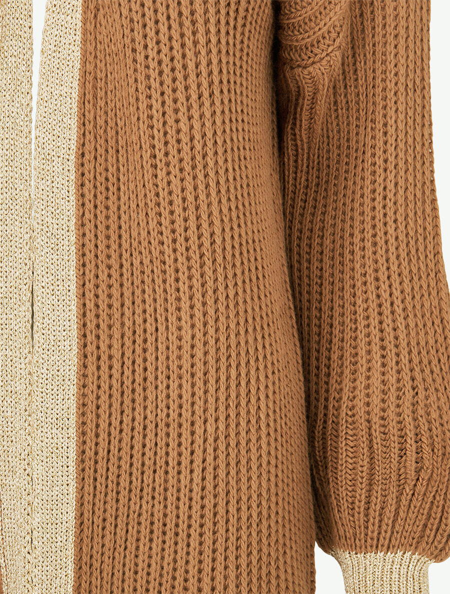 Gilet à bords lamés dorés - Camel - 3