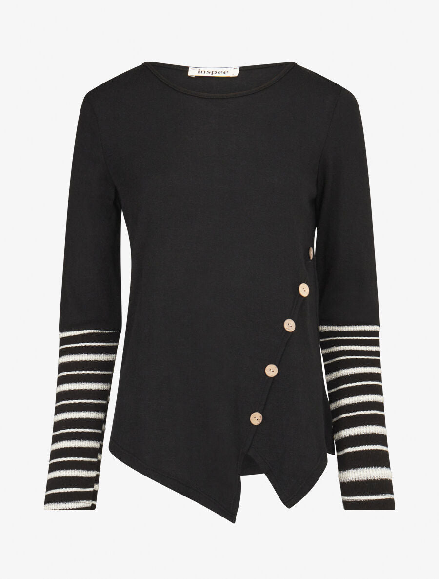 Pull fin à manches rayées - Noir - 4