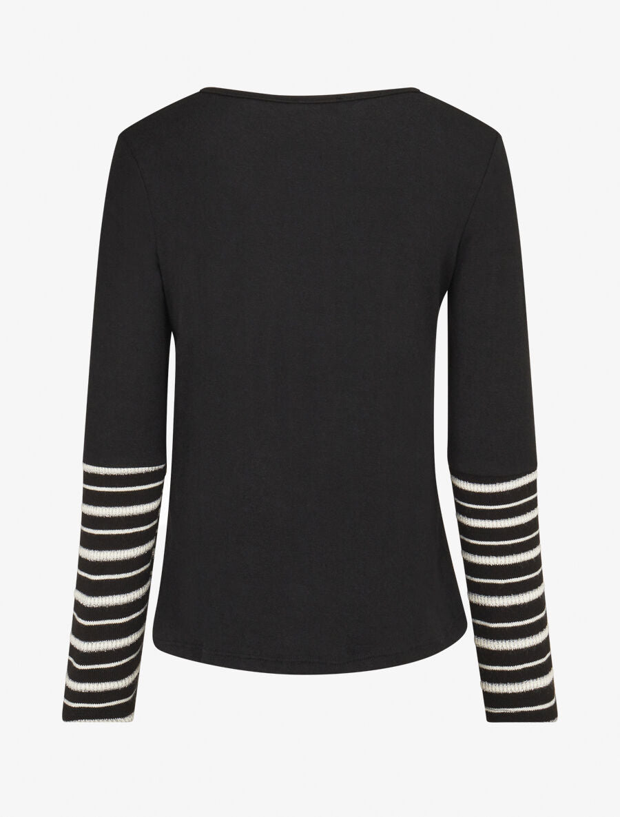 Pull fin à manches rayées - Noir - 2