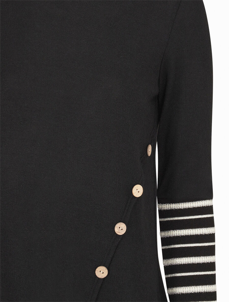 Pull fin à manches rayées - Noir - 3
