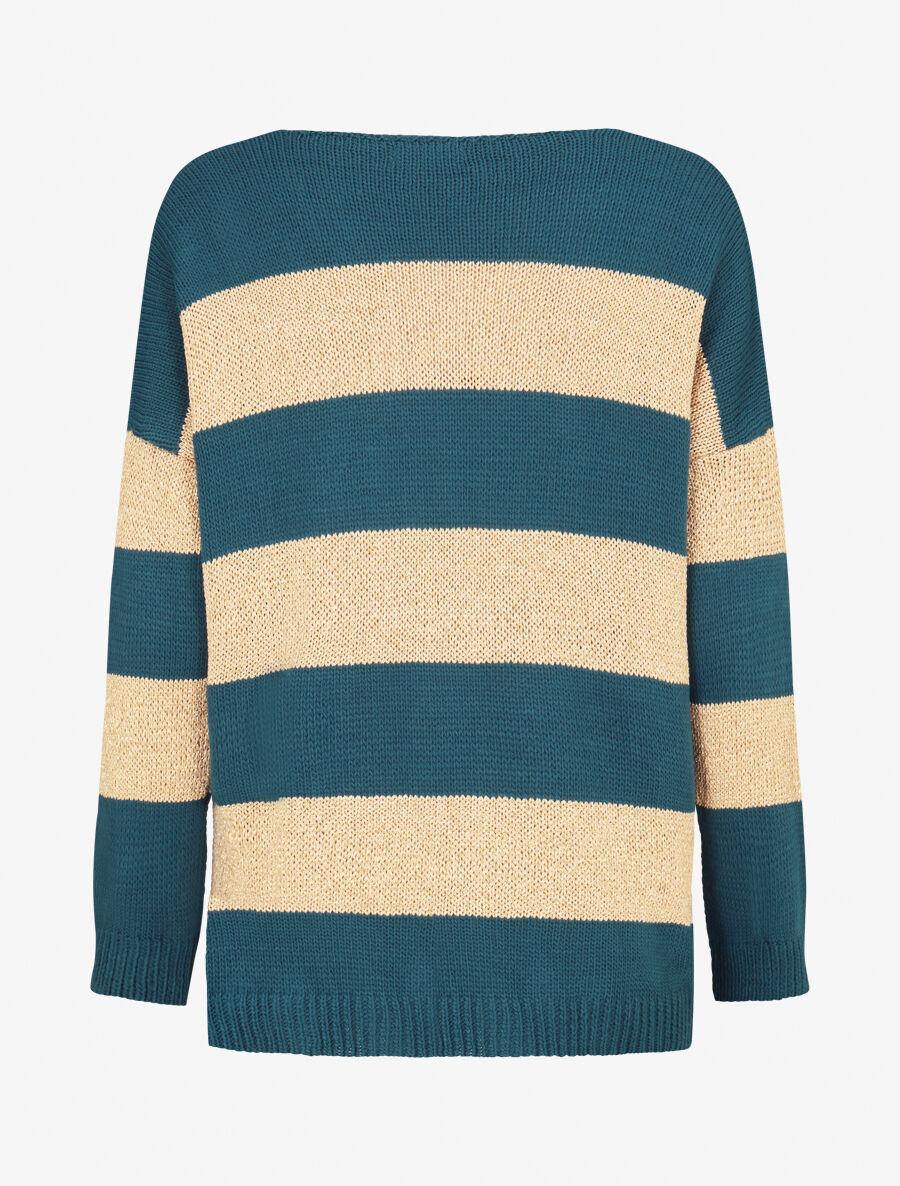 Pull en maille à bandes dorées - Bleu pétrole - 2