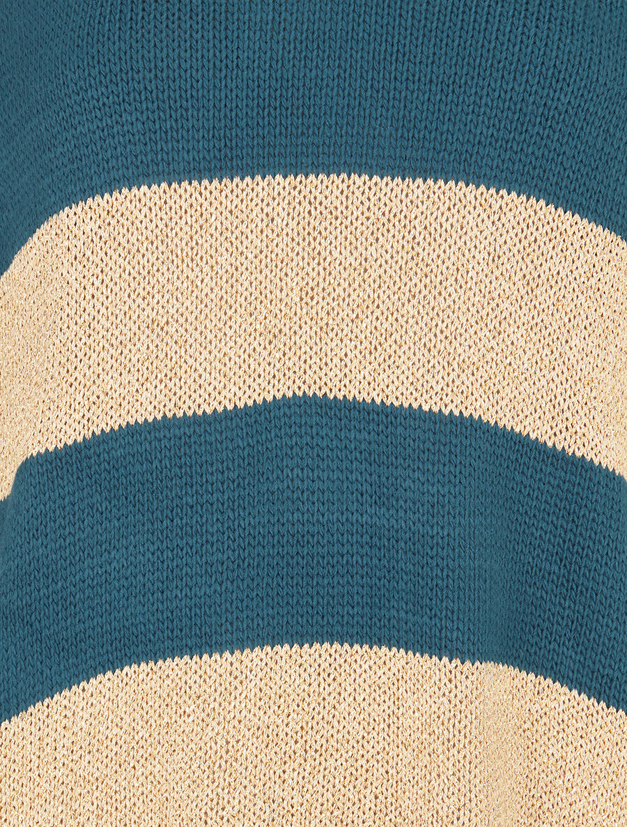 Pull en maille à bandes dorées - Bleu pétrole - 3