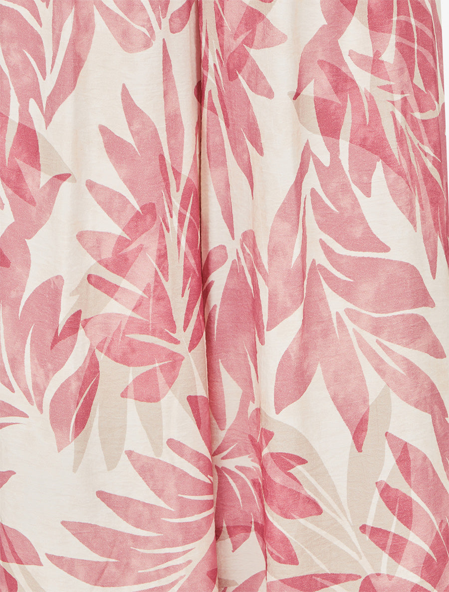 Pantalon imprimé feuillage et à taille haute élastiquée - Rose - 3