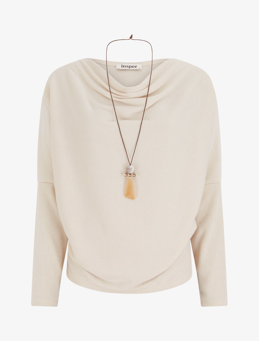 Pull fin col bénitier coupe droite - Beige