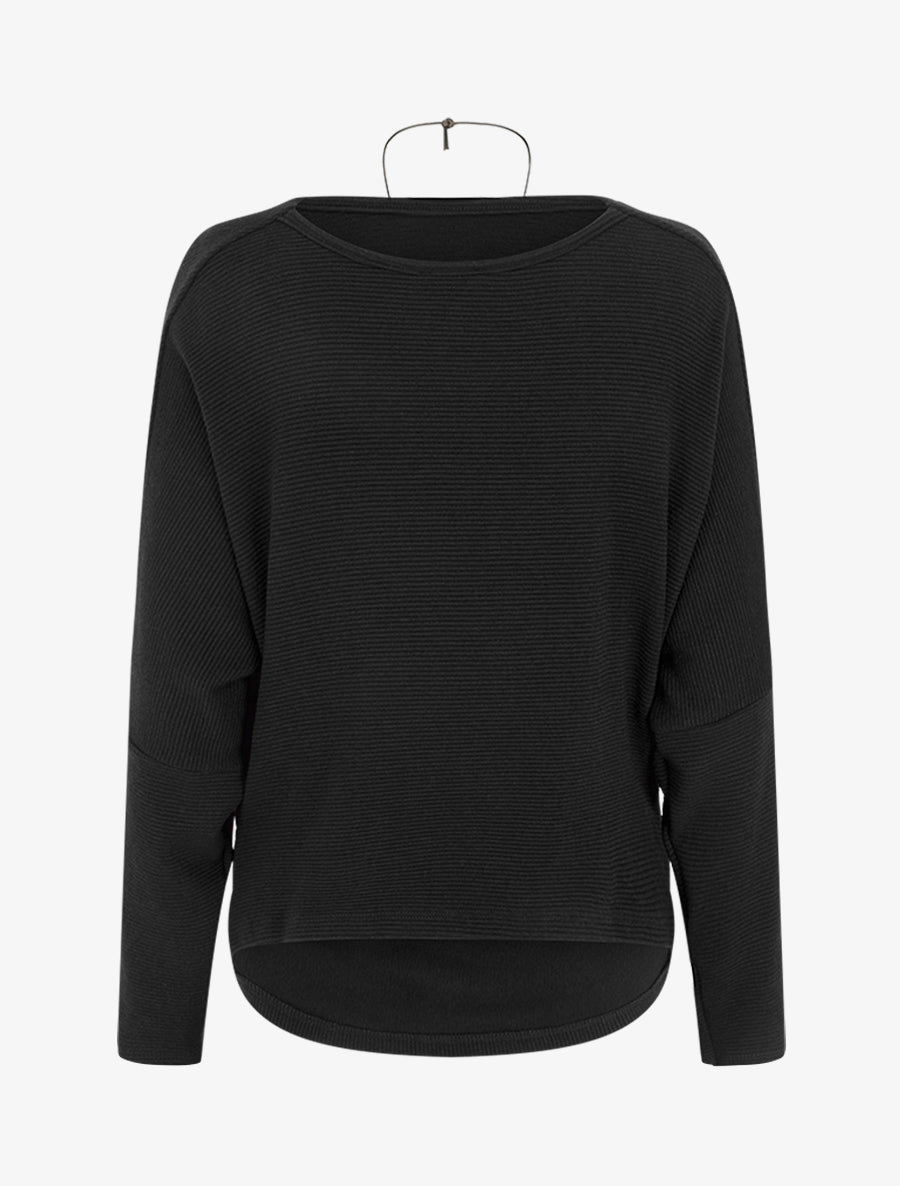 Pull côtelé à manches chauve-souris et col bénitier - Noir - 2