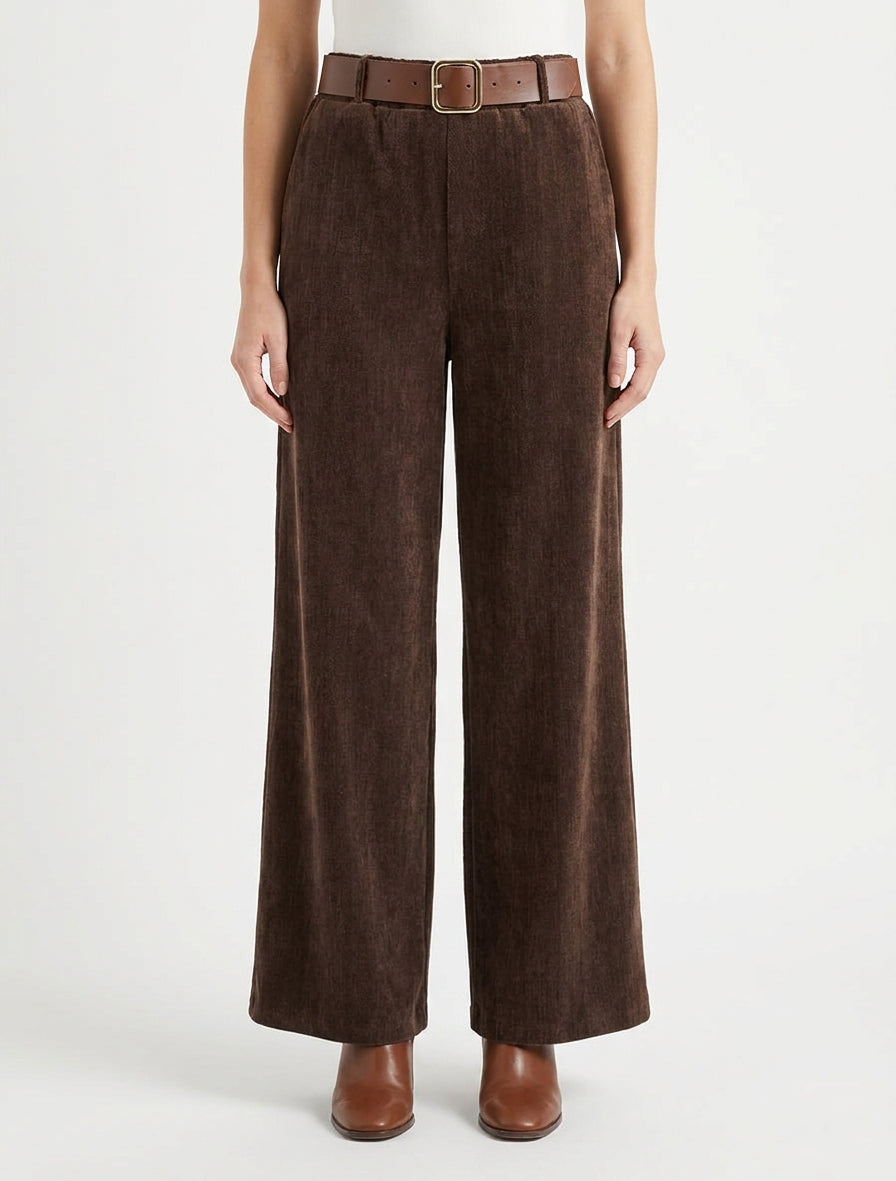 Pantalon velours coupe ample - Marron