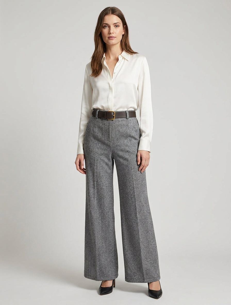 Pantalon ample à ceinture taille haute - Gris