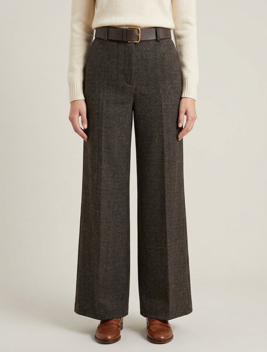 Pantalon taille haute coupe ample avec ceinture - Noir