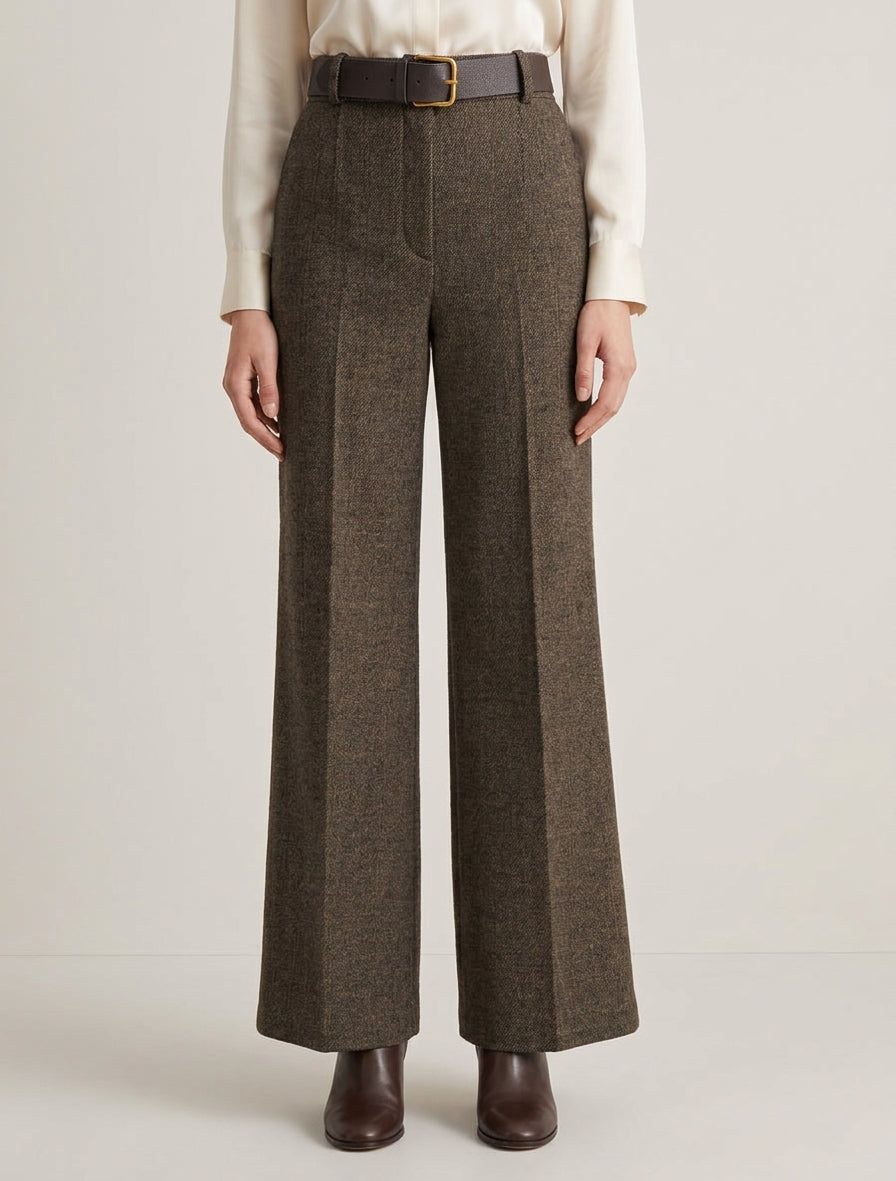 Pantalon taille haute ample avec ceinture - Taupe