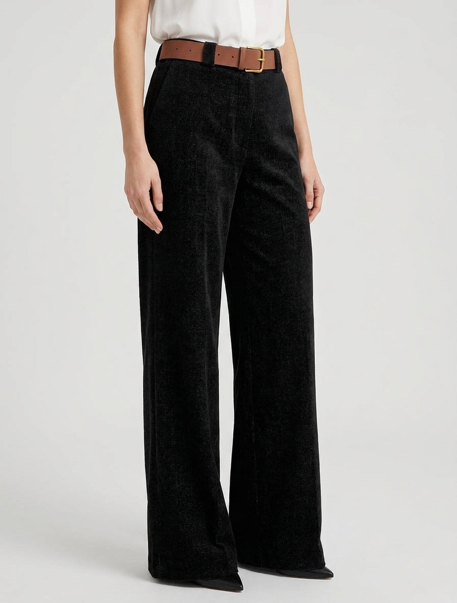 Pantalon velours taille haute - Noir