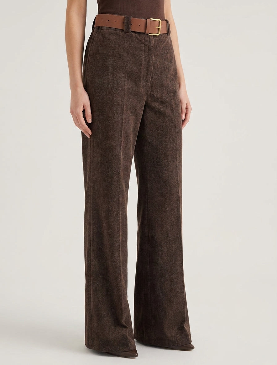 Pantalon velours taille haute - Marron