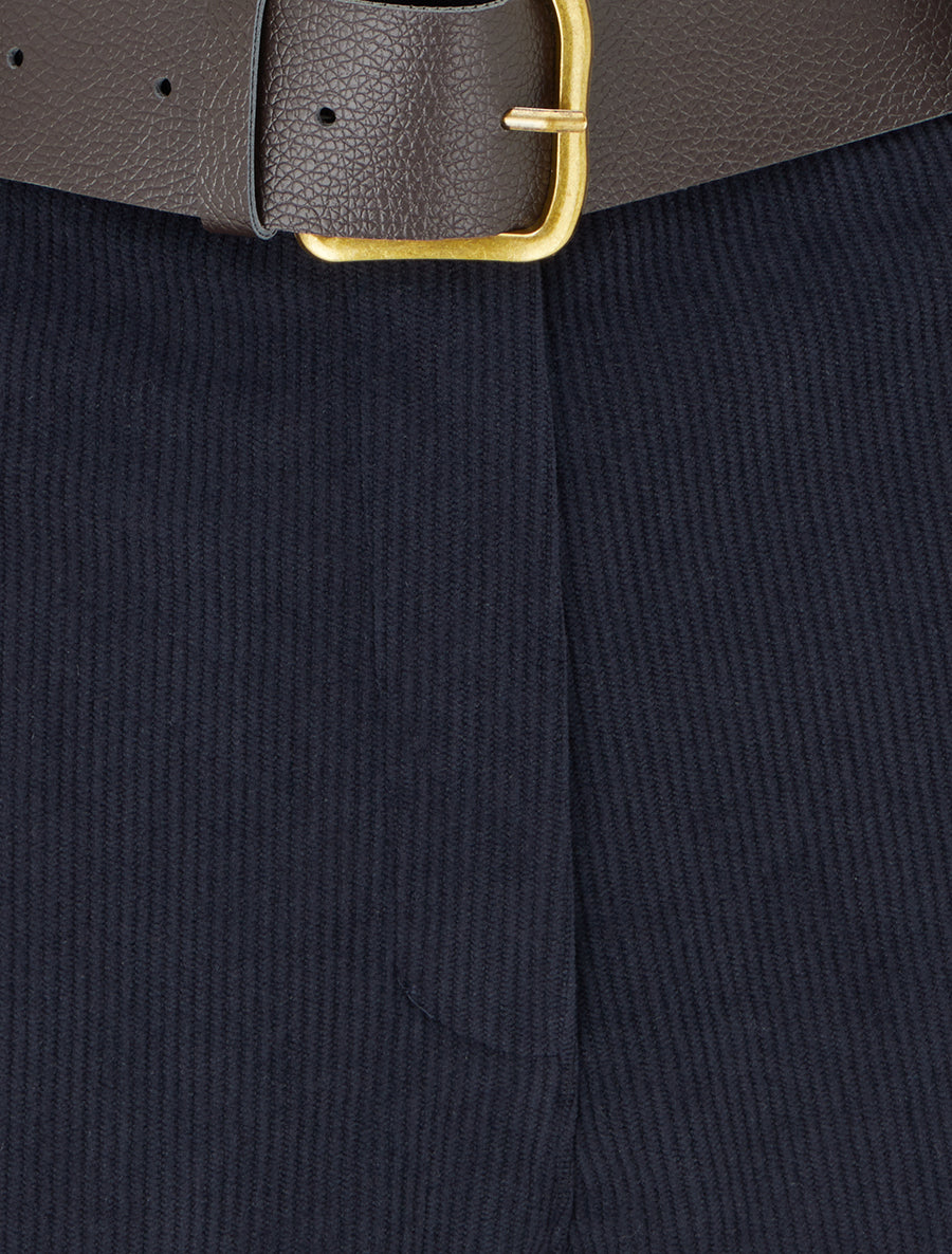 Short droit en velours côtelé taille haute - Marine - 3