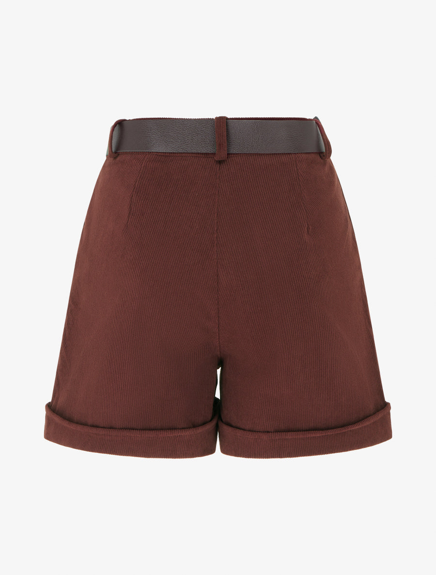 Short droit en velours côtelé taille haute - Bordeaux foncé - 2