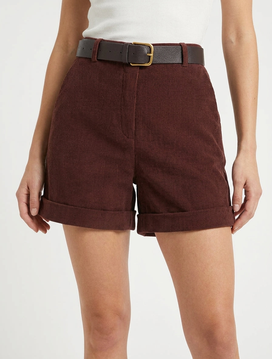 Short velours côtelé avec ceinture - Bordeaux foncé