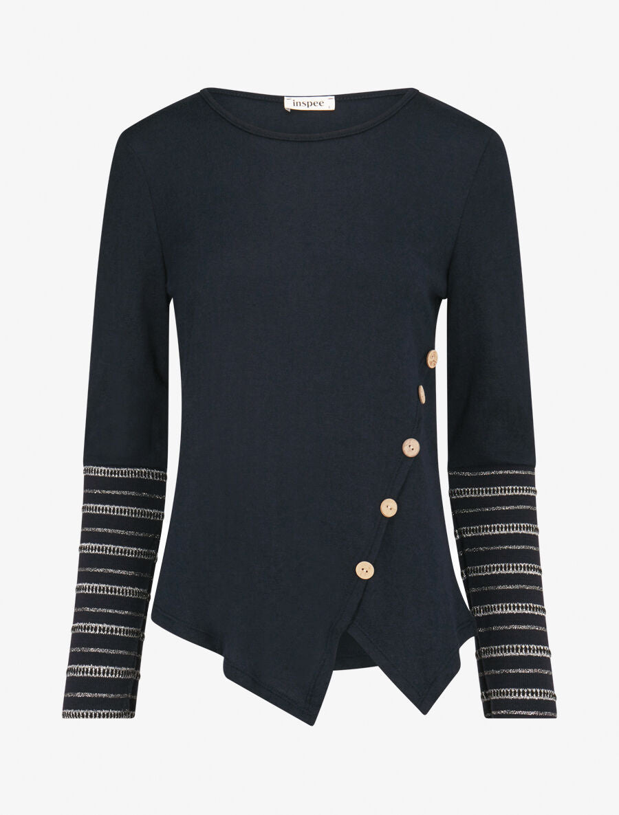 Pull fin à manches rayées - Marine - 4