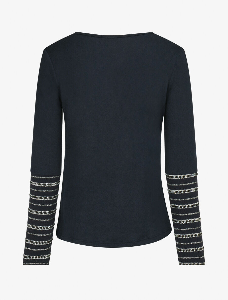 Pull fin à manches rayées - Marine - 2