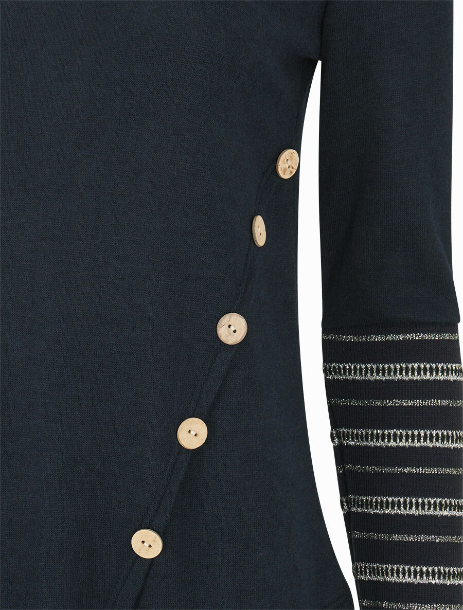 Pull fin à manches rayées - Marine - 3