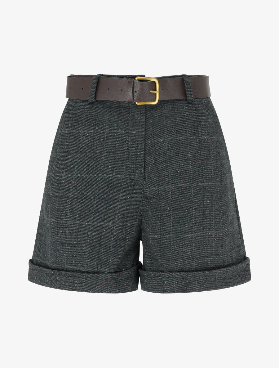 Short droit à carreaux taille haute - Gris foncé - 1