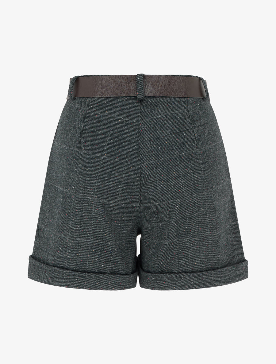 Short droit à carreaux taille haute - Gris foncé - 2