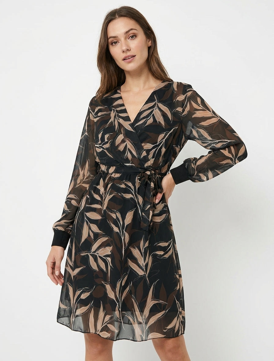 Robe droite cache-cœur à imprimé - Noir