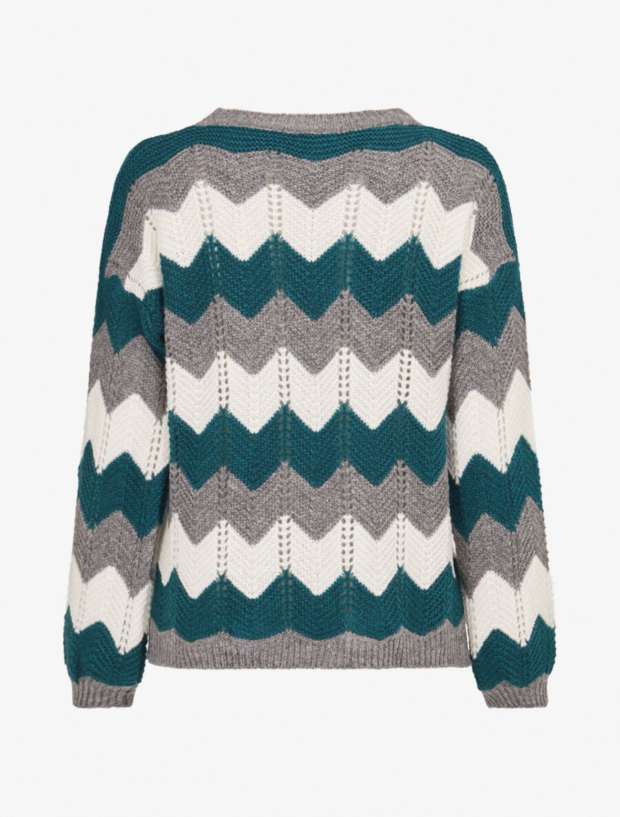 Pull basique zig-zag tricolore - Bleu lagon - 2