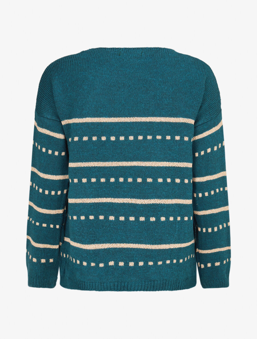 Pull imprimé lignes et points - Bleu lagon - 2