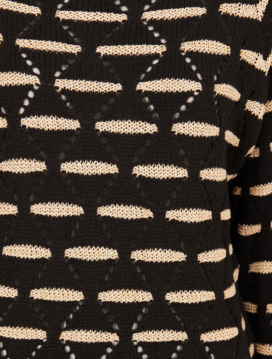 Pull à bandes dorées stylisées - Noir - 3
