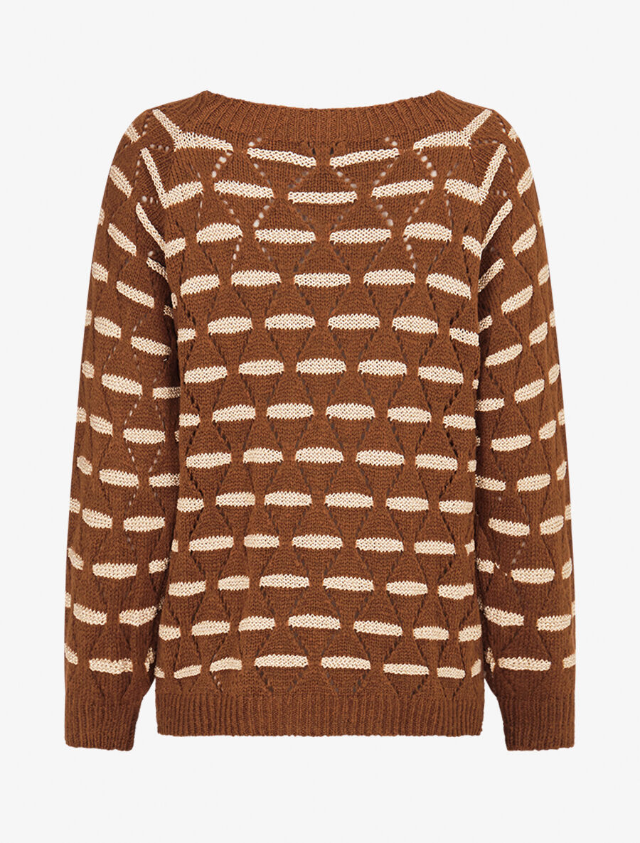 Pull à bandes dorées stylisées - Marron - 2