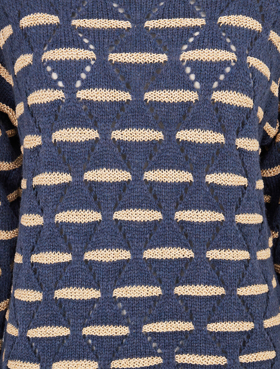 Pull à bandes dorées stylisées - Bleu pétrole - 3