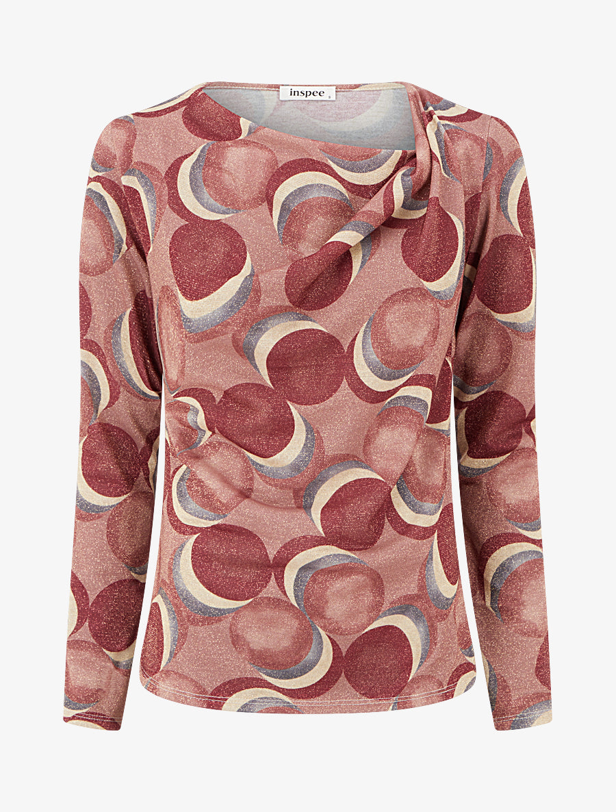 Top droit irisé imprimé ronds fantaisies - Vieux rose - 1